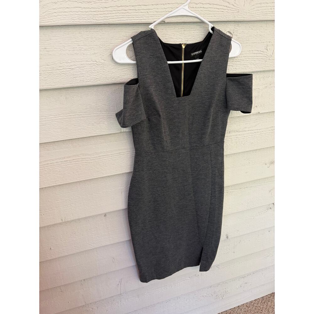 EXPRESS Gray Cold Shoulder Bodycon Dress – Size 4 - Picture 3 of 7